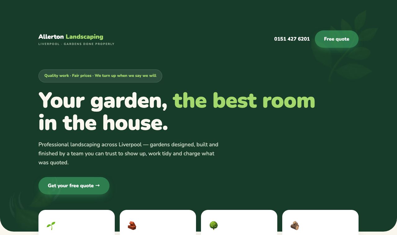 Rebuilt landscaping homepage by Allfront Media