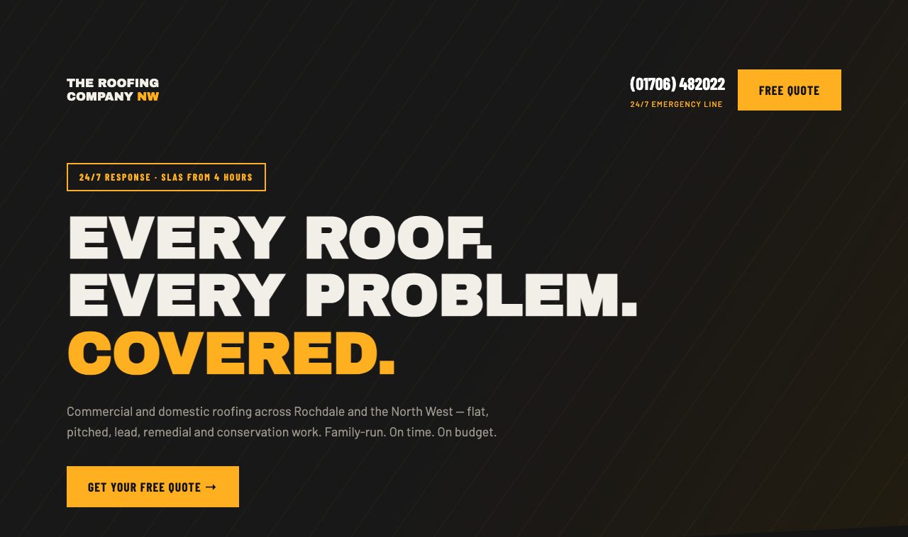 Rebuilt roofing homepage by Allfront Media